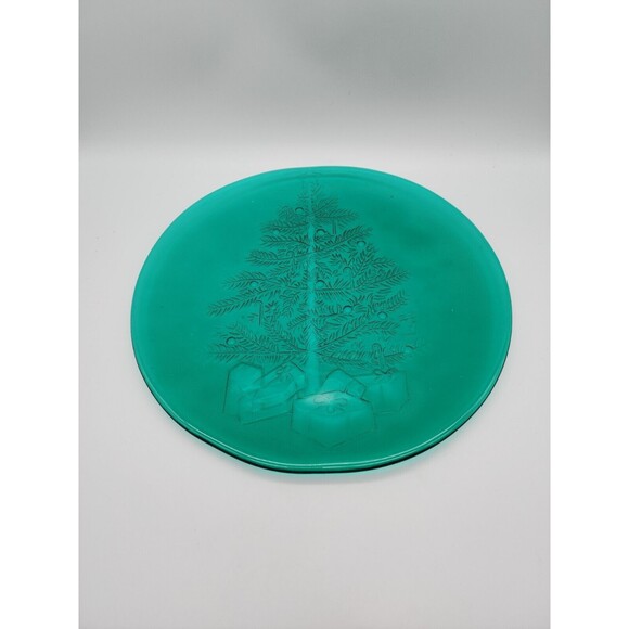 Christmas Tree Platter Teal Glass Large Plate - Picture 1 of 12